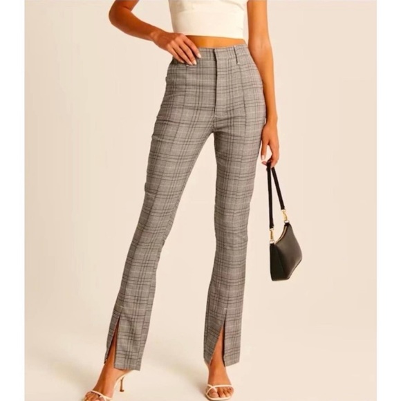 Abercrombie & Fitch The Skinny Ultra High Rise Pants Slit Bootcut Flare Plaid - Picture 1 of 6